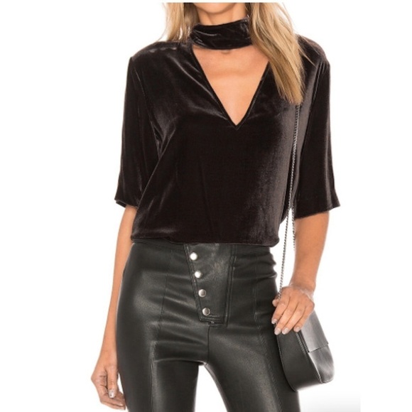 Theory X Revolve Slit Collar V-Neck Velvet Blouse - Picture 12 of 12